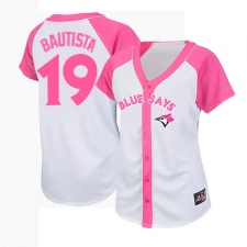 Women's Majestic Toronto Blue Jays #19 Jose Bautista Replica White/Pink Splash Fashion MLB Jersey