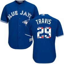 Men's Majestic Toronto Blue Jays #29 Devon Travis Authentic Blue Team Logo Fashion MLB Jersey