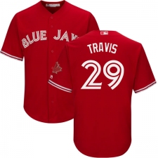 Men's Majestic Toronto Blue Jays #29 Devon Travis Replica Scarlet Alternate Cool Base MLB Jersey