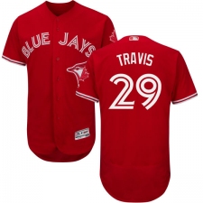 Men's Majestic Toronto Blue Jays #29 Devon Travis Scarlet Flexbase Authentic Collection Alternate MLB Jersey