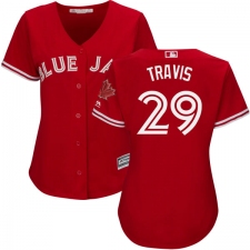 Women's Majestic Toronto Blue Jays #29 Devon Travis Authentic Scarlet Alternate MLB Jersey