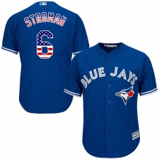 Men's Majestic Toronto Blue Jays #6 Marcus Stroman Authentic Royal Blue USA Flag Fashion MLB Jersey