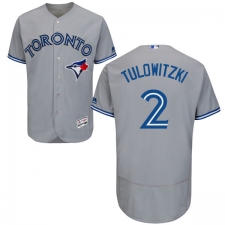 Men's Majestic Toronto Blue Jays #2 Troy Tulowitzki Grey Road Flex Base Authentic Collection MLB Jersey