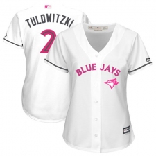 Women's Majestic Toronto Blue Jays #2 Troy Tulowitzki Replica White Mother's Day Cool Base MLB Jersey