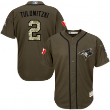 Youth Majestic Toronto Blue Jays #2 Troy Tulowitzki Replica Green Salute to Service MLB Jersey
