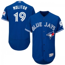 Men's Majestic Toronto Blue Jays #19 Paul Molitor Blue Alternate Flex Base Authentic Collection MLB Jersey