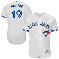 Men's Majestic Toronto Blue Jays #19 Paul Molitor White Home Flex Base Authentic Collection MLB Jersey