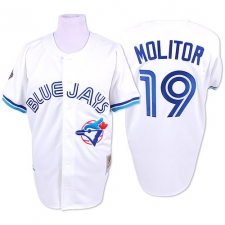 Men's Mitchell and Ness Toronto Blue Jays #19 Paul Molitor Authentic White Throwback MLB Jersey