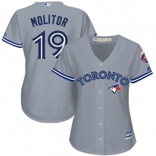 Women's Majestic Toronto Blue Jays #19 Paul Molitor Replica Grey Road MLB Jersey