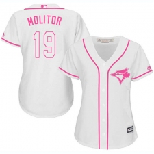 Women's Majestic Toronto Blue Jays #19 Paul Molitor Replica White Fashion Cool Base MLB Jersey
