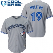 Youth Majestic Toronto Blue Jays #19 Paul Molitor Replica Grey Road MLB Jersey