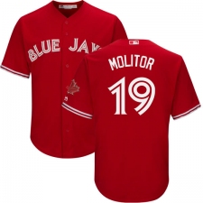 Youth Majestic Toronto Blue Jays #19 Paul Molitor Replica Scarlet Alternate MLB Jersey