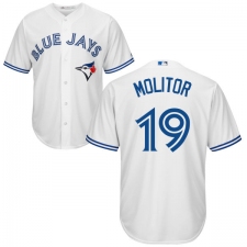 Youth Majestic Toronto Blue Jays #19 Paul Molitor Replica White Home MLB Jersey