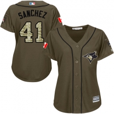 Women's Majestic Toronto Blue Jays #41 Aaron Sanchez Replica Green Salute to Service MLB Jersey