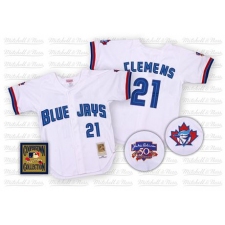Men's Mitchell and Ness Toronto Blue Jays #21 Roger Clemens Authentic White Throwback MLB Jersey