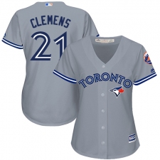 Women's Majestic Toronto Blue Jays #21 Roger Clemens Authentic Grey Road MLB Jersey