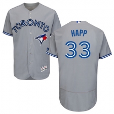 Men's Majestic Toronto Blue Jays #33 J.A. Happ Grey Road Flex Base Authentic Collection MLB Jersey