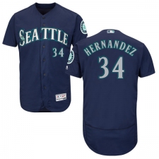 Men's Majestic Seattle Mariners #34 Felix Hernandez Navy Blue Alternate Flex Base Authentic Collection MLB Jersey