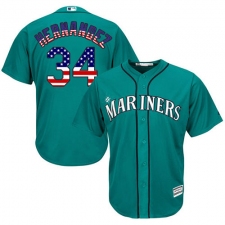 Men's Majestic Seattle Mariners #34 Felix Hernandez Replica Teal Green USA Flag Fashion MLB Jersey