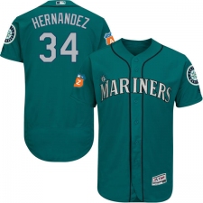 Men's Majestic Seattle Mariners #34 Felix Hernandez Teal Green Alternate Flex Base Authentic Collection MLB Jersey
