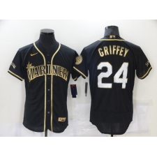 Men's Seattle Mariners #24 Ken Griffey Authentic Black Gold Elite Fashion Baseball Jersey