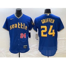 Men's Seattle Mariners #24 Ken Griffey Number Blue 2023 City Connect Flex Base Stitched Jersey
