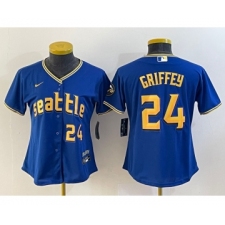 Women's Seattle Mariners #24 Ken Griffey Number Blue 2023 City Connect Cool Base Stitched Jersey1