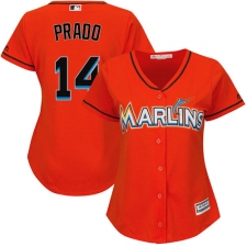 Women's Majestic Miami Marlins #14 Martin Prado Replica Orange Alternate 1 Cool Base MLB Jersey