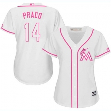 Women's Majestic Miami Marlins #14 Martin Prado Replica White Fashion Cool Base MLB Jersey
