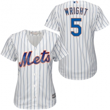 Women's Majestic New York Mets #5 David Wright Authentic White/Blue Strip MLB Jersey
