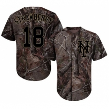 Men's Majestic New York Mets #18 Darryl Strawberry Authentic Camo Realtree Collection Flex Base MLB Jersey