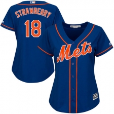 Women's Majestic New York Mets #18 Darryl Strawberry Replica Royal Blue Alternate Home Cool Base MLB Jersey