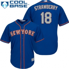Youth Majestic New York Mets #18 Darryl Strawberry Replica Royal Blue Alternate Road Cool Base MLB Jersey