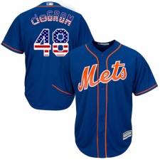 Men's Majestic New York Mets #48 Jacob DeGrom Replica Royal Blue USA Flag Fashion MLB Jersey