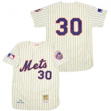 Men's Mitchell and Ness New York Mets #30 Nolan Ryan Authentic White/Blue Strip Throwback MLB Jersey
