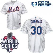Men's Majestic New York Mets #30 Michael Conforto Authentic White Home Cool Base 2015 World Series MLB Jersey