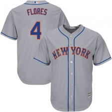 Youth Majestic New York Mets #4 Wilmer Flores Replica Grey Road Cool Base MLB Jersey