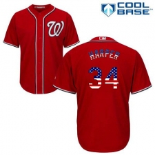 Men's Majestic Washington Nationals #34 Bryce Harper Authentic Red USA Flag Fashion MLB Jersey