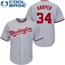 Youth Majestic Washington Nationals #34 Bryce Harper Authentic Grey Road Cool Base MLB Jersey
