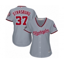 Women's Washington Nationals #37 Stephen Strasburg Authentic Grey Road Cool Base 2019 World Series Bound Baseball Jersey