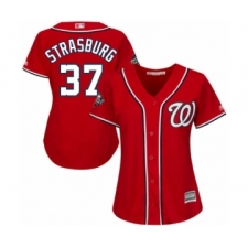 Women's Washington Nationals #37 Stephen Strasburg Authentic Red Alternate 1 Cool Base 2019 World Series Bound Baseball Jersey
