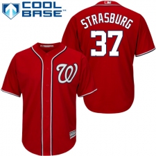 Youth Majestic Washington Nationals #37 Stephen Strasburg Authentic Red Alternate 1 Cool Base MLB Jersey
