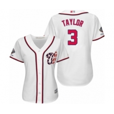 Women's Washington Nationals #3 Michael Taylor Authentic White Home Cool Base 2019 World Series Champions Baseball Jersey