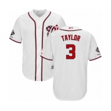 Youth Washington Nationals #3 Michael Taylor Authentic White Home Cool Base 2019 World Series Champions Baseball Jersey