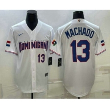 Mens Dominican Republic Baseball #13 Manny Machado Number 2023 White World Baseball Classic Stitched Jersey