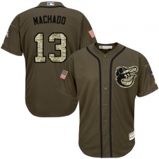 Youth Majestic Baltimore Orioles #13 Manny Machado Replica Green Salute to Service MLB Jersey