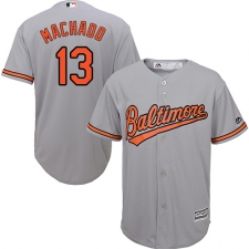 Youth Majestic Baltimore Orioles #13 Manny Machado Replica Grey Road Cool Base MLB Jersey