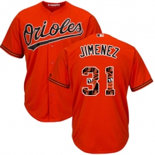 Men's Majestic Baltimore Orioles #31 Ubaldo Jimenez Authentic Orange Team Logo Fashion Cool Base MLB Jersey