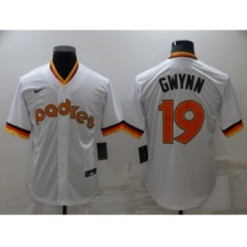 Men's San Diego Padres #19 Tony Gwynn White Cooperstown Collection Stitched Throwback Jersey