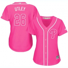 Women's Majestic Philadelphia Phillies #26 Chase Utley Authentic Pink Fashion Cool Base MLB Jersey